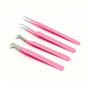 Pink Powder Coated Eyelash Tweezers Set Stainless Steel Professional Lash <b>Tools</b> for Russian Volume Extensions - Product Image 3