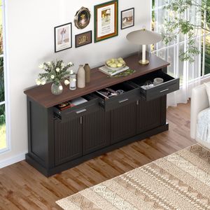 Credenza Moderna da 63 Pollici per Caffetteria, Mobile Buffet con 4 Ante e 3 Cassetti, Armadietto da Cucina in Legno con Design Scanalato - Product Image 3