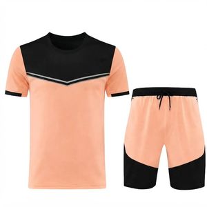 Ensemble de t-shirts sportifs pour hommes à blocs de couleur, t-shirt à col rond et short à cordon de serrage, tenue d'été - Product Image 4