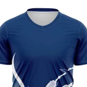 T-shirt à manches courtes pour homme, col en V, bleu, logo sur le devant, tricoté, décontracté, coupe classique, respirant, séchage rapide, 100% coton - Product Image 2