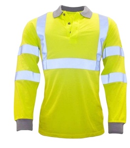 Bazo Hochsichtbares Langarm-Sicherheitshemd Unisex Polyester Arbeitskleidung Reflektierende Streifen Gelb Grau Kragen Manschetten Nadel - Product Image 1
