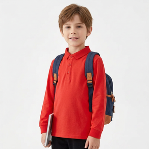 Camisa Polo de Manga Larga para Niños, Color Rojo Sólido, Estilo Casual, 100% Algodón Tejido, Uniforme Escolar, Uso Diario, Hecho en Bangladesh - Product Image 6