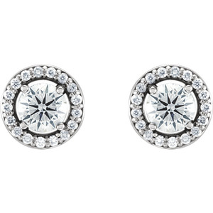 Pendientes de Diamantes Cultivados en Laboratorio con Corte Redondo, Halo Pavé y Bisel de Oro de 14K - Product Image 1