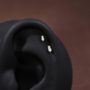 14K Solid Gold Lab Grown Double Diamond Flat Back Stud Tiny Cartilage Helix Conch Lobe <b>Earring</b> Minimalist Dainty Wedding Fine - Product Image 2