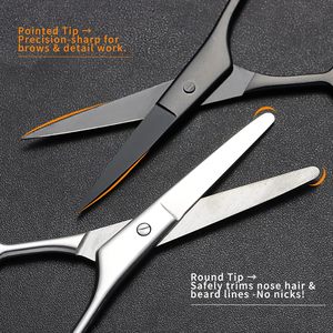 2 Pcs Stainless Steel Blades Right-Handed Grooming <b>Scissors</b> Set Straight Rounded Safety Tips + Black Sharp <b>Mustache</b> Shears - Product Image 6
