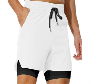 <b>Men's</b> <b>White</b> Solid Color Drawstring Waist Sport <b>Shorts</b> Pockets Breathable Quick Dry Mid Length Casual Athletic 100% Polyester - Product Image 1