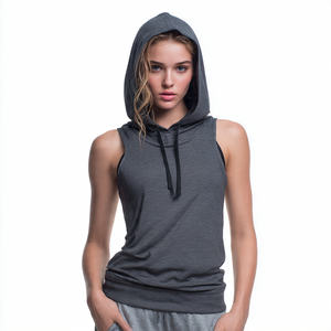 Sudadera sin mangas para mujer al por mayor, top deportivo de otoño para gimnasio, 100% algodón transpirable con logo frontal - Product Image 2