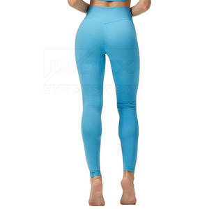 Leggings de Yoga de Cintura Alta, Largos, Color Azul Sólido, Sin Costuras, de Spandex y Nailon, Pantalones Deportivos con Cintura Elástica - Product Image 4