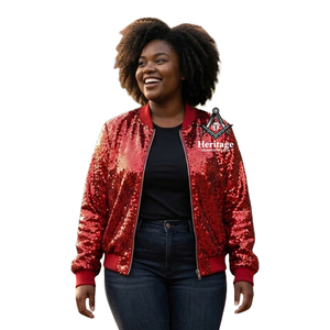 Heritage Masonic Regalia Women’s Red <b>Sequin</b> Varsity <b>Jacket</b> Long Sleeve Zip Up Baseball Bomber <b>Jacket</b> Greek Apparel - Product Image 1
