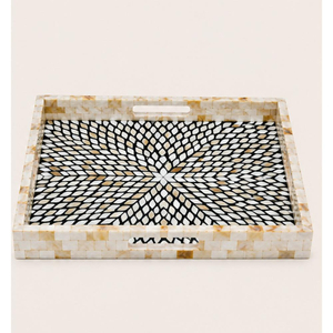 Bandeja Decorativa de Lujo Hecha a Mano con Incrustaciones de Madreperla, Mosaico Geométrico, Bandeja de Servicio Decorativa, Bandeja Ecológica para Mesa de Centro, Venta al Por Mayor - Product Image 3