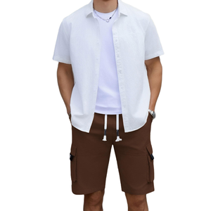 Shorts cargo en coton pour hommes, coupe décontractée, multi-poches, pour la randonnée, la pêche, respirant, couleur unie, design personnalisé - Product Image 5