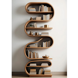 Modern S Shape Solid <b>Teak</b> Wood Bookshelf Creative Open Display Rack Minimalist Storage <b>Shelf</b> Furniture - Product Image 1