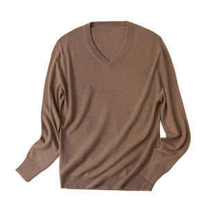 Pulls en tricot uni à manches longues pour hommes, pull en cachemire pur à col en V tricoté sur mesure, de haute qualité et lourd - Product Image 2