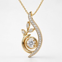 Collier pendentif feuille personnalisé en or jaune 18 carats avec diamant CVD de laboratoire, pierre centrale dansante, bijoux fins, vente en gros