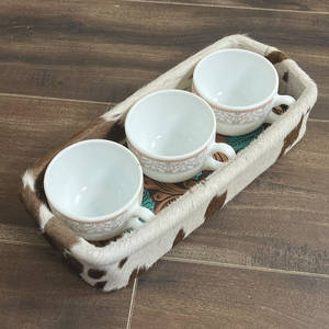 <b>Rustic</b> Handmade Cowhide Leather Storage Tray with Large Capacity for Bathroom Tableware Jewelry Key-Handmade Decor Holders - Product Image 3