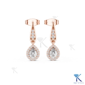 Lab Grown Diamond Brilliant Cut Halo Drop Earrings Triangle <b>Stud</b> 18K Solid Gold Fine Women Jewelry Geometric Wedding Bridal Gift - Product Image 3
