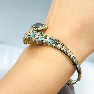 Handmade Aquamarine Stone <b>Bracelet</b> Sterling <b>Silver</b> <b>Cuff</b> Bangle Natural Blue Gemstone Jewelry Adjustable Gift For Women - Product Image 3