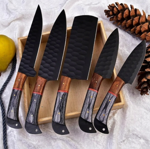 Juego de Cuchillos de Chef de Acero Inoxidable de Cinco Piezas, Mangos Ambidiestros, Hojas con Recubrimiento en Polvo, Diseño Ecológico, Mangos de Madera, 6-7.9 Pulgadas - Product Image 3