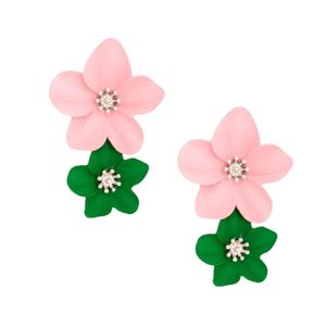 Pendientes de Flores Rosas y Verdes para Mujer, Joyería de Moda, Elegantes Pendientes Florales, Accesorio Decorativo, Regalo para Fiestas - Product Image 3