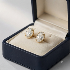 Women's Fashion Jewelry 925 Silver Gold Plated Custom Oval Solitaire CVD Lab Grown Diamond Classic Engagement <b>Fine</b> Stud <b>Earrings</b> - Product Image 5