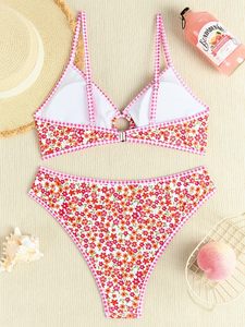 2026 New 2 Piece <b>Set</b> <b>Bikini</b> Beachwear <b>Sets</b> For Women Summer Sexy Colourful Pleated Floral Print <b>Triangle</b> Swimsuit High Waist - Product Image 5