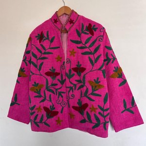 Chaqueta de terciopelo Suzani para mujer, vestidos casuales, abrigo bordado para fiesta, estilo bohemio hippie, chaqueta corta con forro interior de algodón - Product Image 5