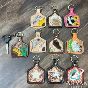 New Classic Vintage 2026 Tooled <b>Leather</b> Cowhide <b>Keychain</b> Sunflower Western Key Fob Rustic Floral Car Key Holder Gift for Unisex - Product Image 1