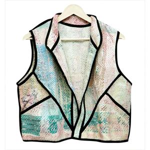 Chaleco Corto de Mujer, Estilo Vintage, con Cuello en V, Diseño de Parches, Tejido Ecológico, Transpirable, 100% Algodón, Punto Abierto - Product Image 2