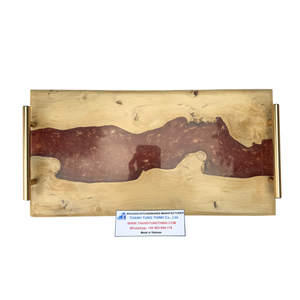 Plateau moderne en bois et résine avec design rivière violette, poignées métalliques, poli à la main, durable, décoration de cuisine, fabriqué au Vietnam - Product Image 2