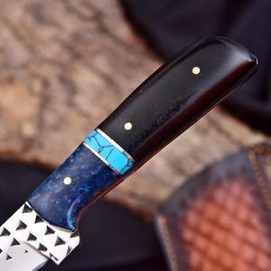 Couteau à lame fixe Western Bull Cutter avec incrustation turquoise et manche en résine bleue - Product Image 4