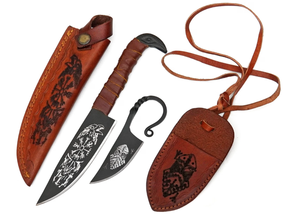 Couteau Viking à lame en acier carbone, pointe tombante, 5,5 pouces, manche en cuir - Product Image 4