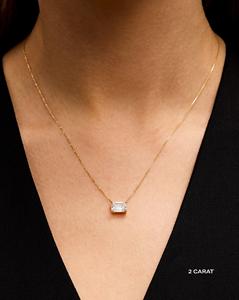 Emerald Cut Lab Grown Diamond Solitaire <b>Pendant</b> Necklaces Custom 14K 18K <b>Solid</b> <b>Gold</b> Minimalist Dainty Adjustable Chain Wholesale - Product Image 3
