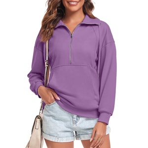 Sudaderas de algodón ligeras con media cremallera al por mayor de fábrica 2024 para mujer, jersey con capucha de lana de alta calidad para la temporada de otoño - Product Image 5
