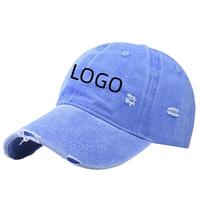 Casquette de baseball en toile bleue 6 panneaux réglable avec logo déchiré sur le devant unisexe sportive respirante imperméable boucle métallique pour l'extérieur