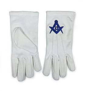 Guantes de Algodón Blancos Personalizados para Maestro Masón de la Logia Azul con Compás Cuadrado Bordado, Guantes de Regalia Masónica, Fabricante Mayorista - Product Image 2