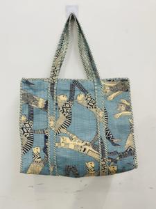Premium Handmade Cotton Quilted Tote <b>Bag</b> Women Blue Animal Printed <b>Large</b> Shoulder Travel <b>Bag</b> - Product Image 1