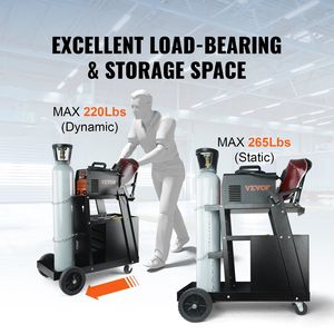 Chariot de soudage à 2 niveaux avec 4 tiroirs, capacité de charge de 265 lb, roues pivotantes à 360 degrés et rangement pour bouteilles, chaînes de sécurité - Product Image 3