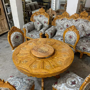 Mesa de Comedor de Madera Maciza Tallada a Mano de Lujo, Estilo Rústico, con Lazy Susan, Grabado Floral Premium, Mesa de Cocina Circular para 4 Personas - Product Image 3