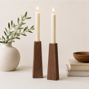 Handmade Minimalist Walnut Wood <b>Candle</b> Holder Set Of 2 Geometric <b>Taper</b> Candlestick Stands For Modern Home Decor And Wedding Use - Product Image 6