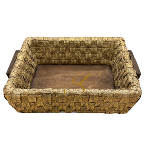 Cesta de Almacenamiento Tejida a Mano con Jacinto de Agua y Madera para Organización del Hogar y Lavandería - Product Image 3