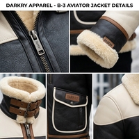 Blouson Aviateur B3 en Cuir Véritable Shearling Marron Espresso et Ivoire Contrastant pour Homme, avec Col en Fourrure Polaire Chaude