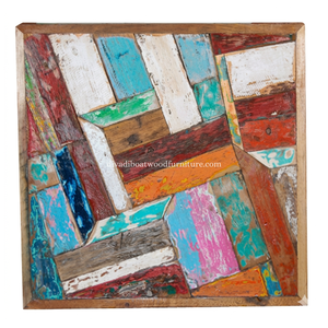 DIVADI Bali - Decoración de Pared de Mosaico de Acero Inoxidable de 5 cm de Grosor, Forma Cuadrada, Estilo Náutico Art Deco, Hecho a Mano con Madera Reciclada de Barco, Diseño Aleatorio - Product Image 2