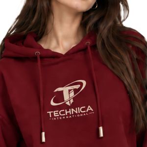 Conjunto Deportivo de Dos Piezas para Mujer, Color Borgoña, con Capucha, Estampado Paisley, Sudadera Corta y Pantalones Anchos, Estilo Casual y Urbano - Product Image 5