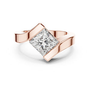 Anillo de Oro Rosa de 14K con Diamante Cultivado en Laboratorio, Estilo Princesa, para Uso Diario, para Mujer |   Diamante Cultivado Nuevo - Product Image 1