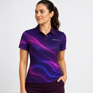 Custom Purple Magenta Neon Wave <b>Womens</b> <b>Polo</b> <b>Shirt</b> Quick Dry Breathable Short Sleeve Performance Uniform WPS-0738 - Product Image 2