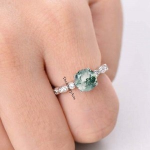 Anillo de Ágata Verde Musgo Natural para Mujer, Anillo de Compromiso Hecho a Mano en Plata de Ley 925, Joyería Nupcial, Regalo de Aniversario para Ella - Product Image 5