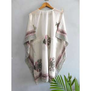 Vestido Kaftán de Algodón con Estampado de Bloques, Cuello en V, Mangas Murciélago, Lavable, Hecho a Mano, Estilo Boho, Túnica Holgada para la Playa, Ropa de Verano para Mujer - Product Image 6