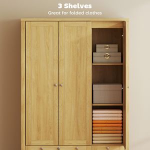 Armadio Salvaspazio a 3 Ante con Cassetti Bloccabili, Asta Appendiabiti e Ripiani Portaoggetti - Product Image 6