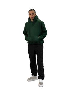 Sweat-shirt à capuche pour homme vert forêt foncé, couleur unie, épais, à manches longues, avec poche kangourou, décontracté - Product Image 3