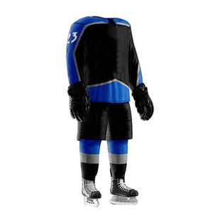 Ensemble de maillot de hockey sur glace pour homme, noir et bleu, manches longues, sublimé, évacuation de l'humidité, coupe classique, vêtements pour adultes - Product Image 4